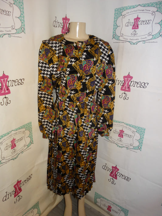 Vintage Lady Carol Black/White Gold Colorful Dress Size 1x