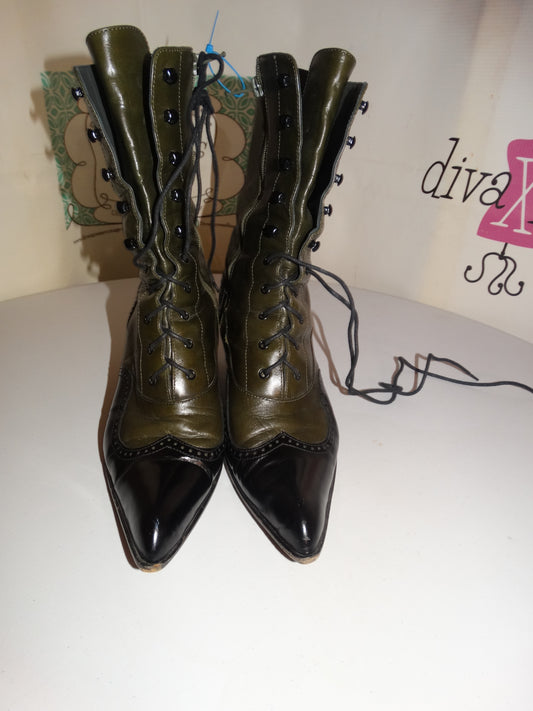 Vintage Miu Miu Green/Black Leather Boots Size 38