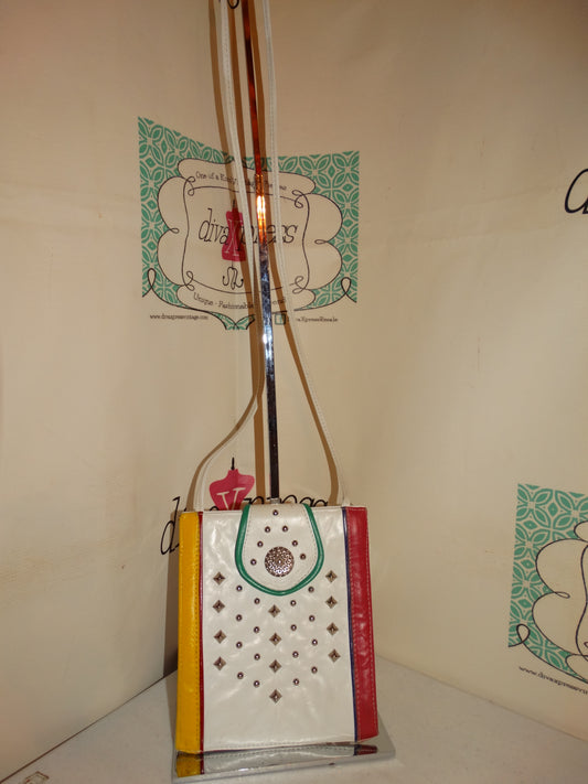 Vintage White Leather Colorful Purse Size S
