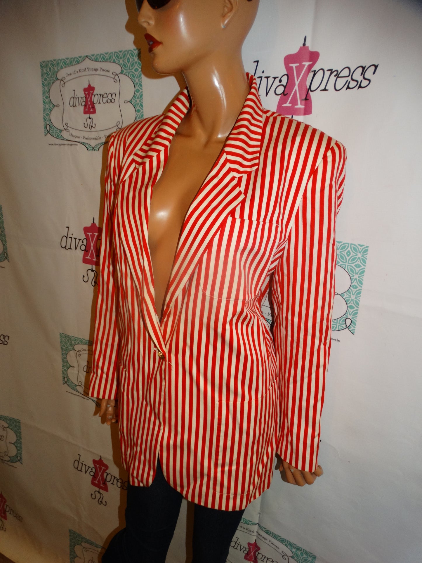 Vintage Liz Claiborne Red/White Stripe Blazer Size XL