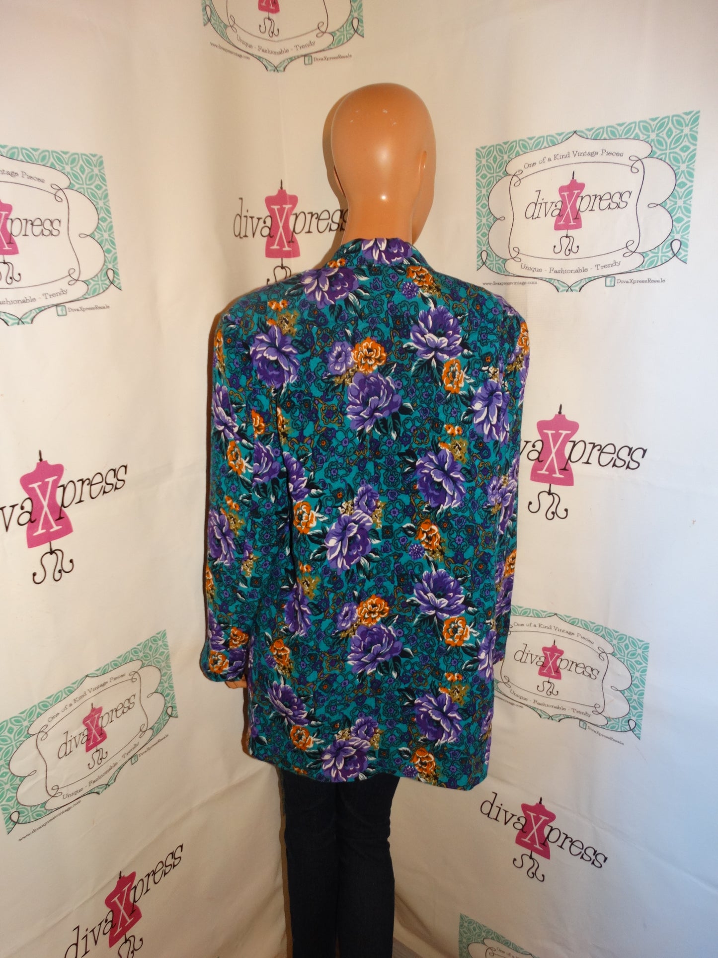 Vintage SK Company Teal Floral Blazer Size XL