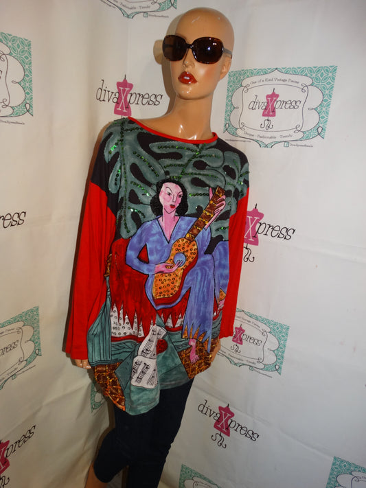 Vintage Rosey Tomatos Red Face Top Size 1x