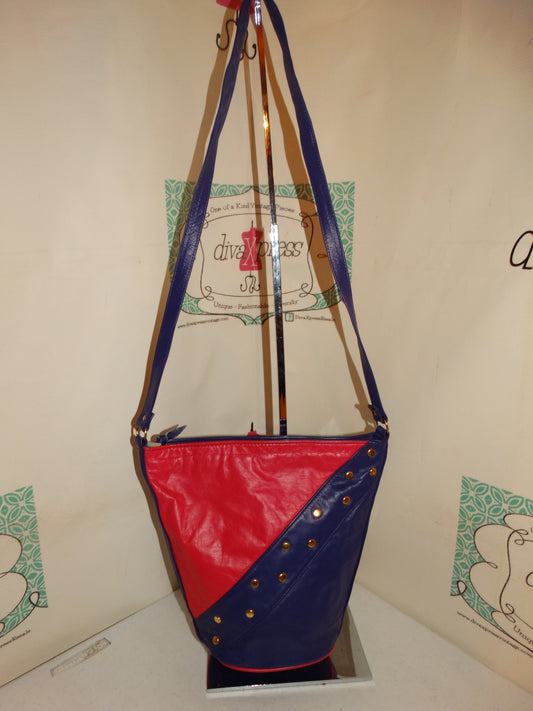 Vintage Purple/Pink Leather Crossbody Purse Size L