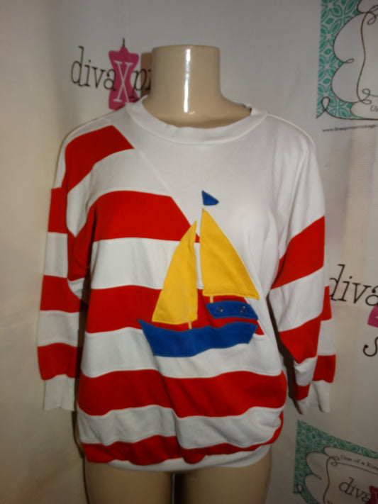 Vintage Pmkettes White/Red Sailboat Top Size S