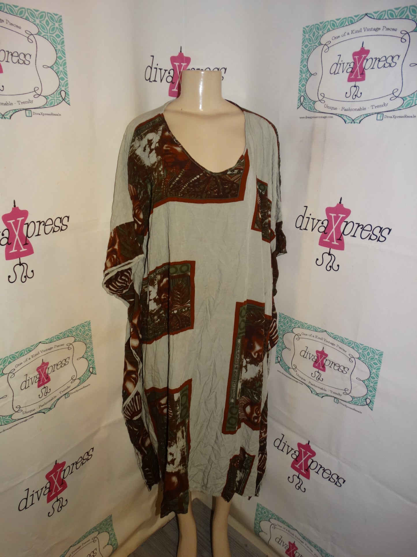 Vintage Step N Style Grey/Brown Dress Size 2x