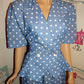 Vintage Just Ducky Blue/White Polka Dot 2 Piece Peplum Skirt Set Size XL