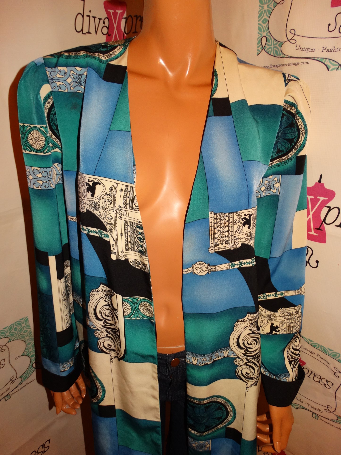 Vintage Peri Pettites Geen/Cream Throw Size 1x