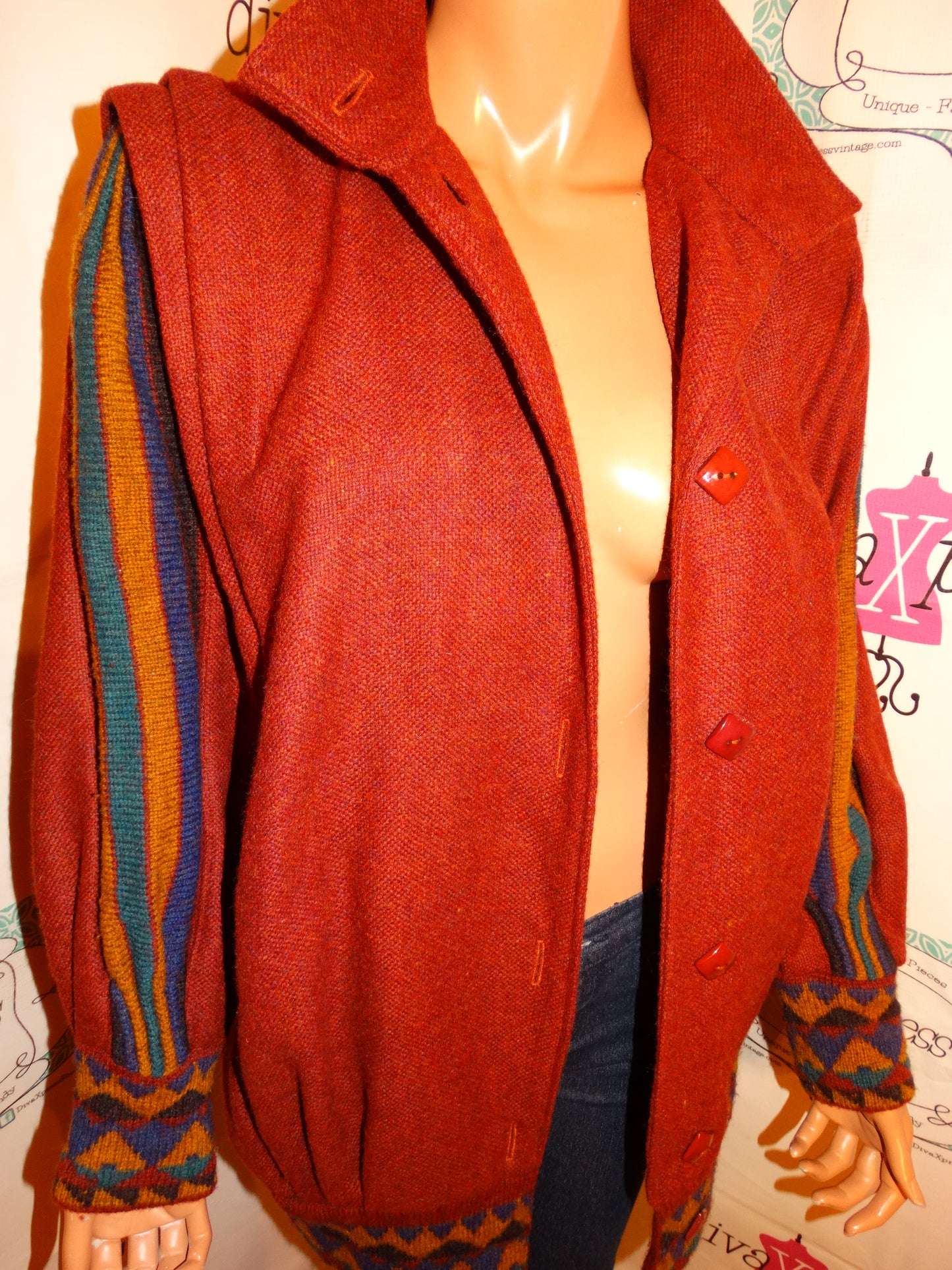 Vintage ragamuffin Coral Colorful Sleve Sweater Jacket Size XL