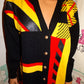Vintage Suzelle Black Colorful Yellow Patch Leather Cardigan Size 1x