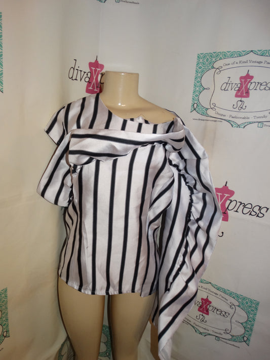 Vintage Rose Collection White/Black Stripe Detail Blouse Size 1x
