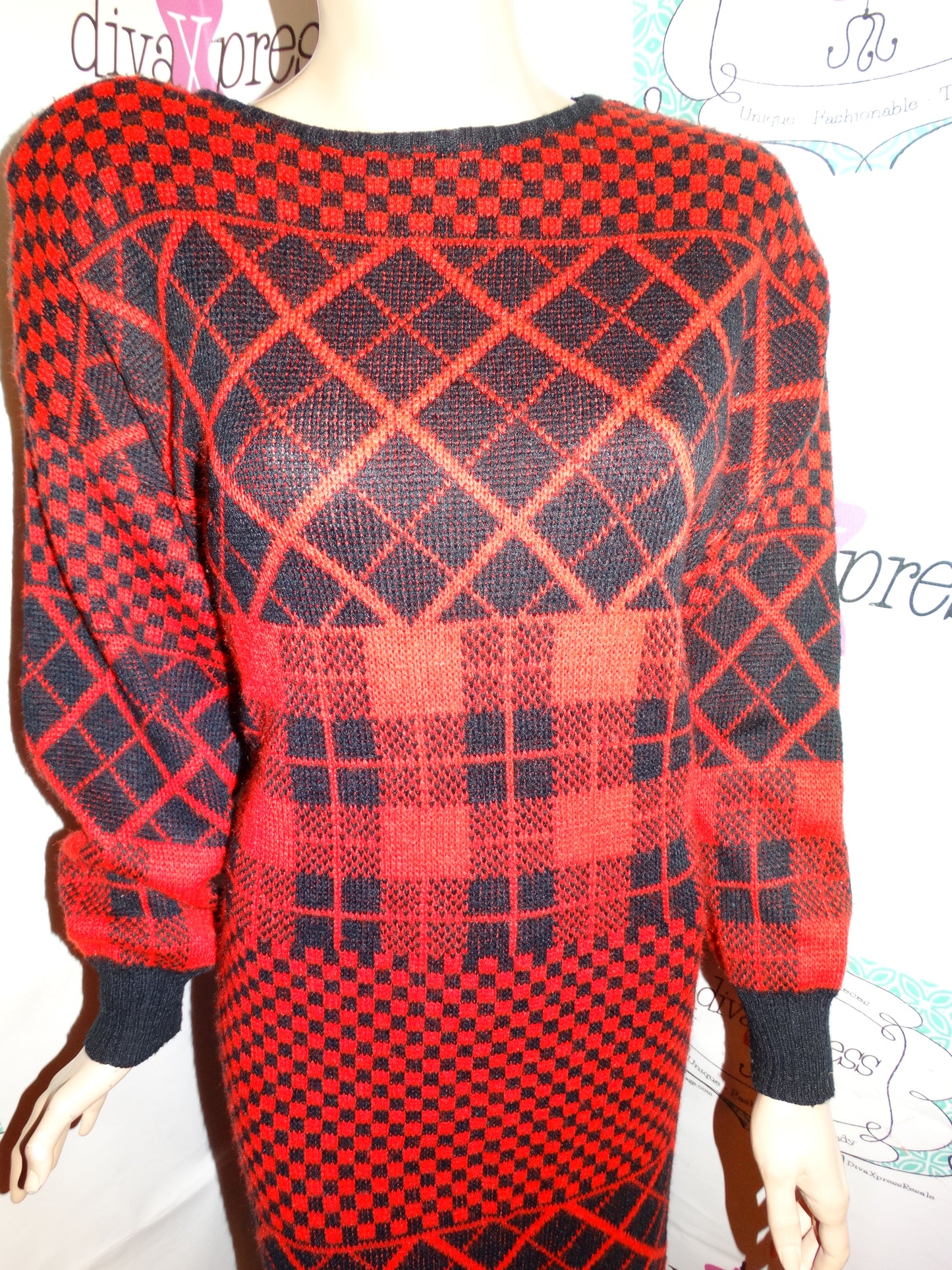 Vintage Units Red/Black Sweater Dress Size 1x