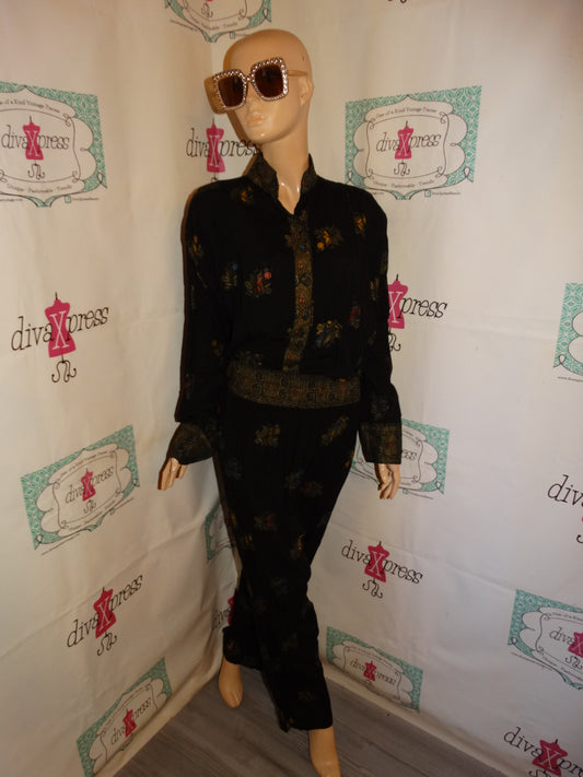 Vintage Passports Black/Green 2 Piece Pants Set Size 1x