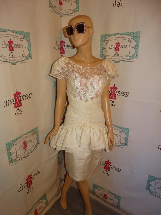 Vintage White Sequins Beaded Dress Size S