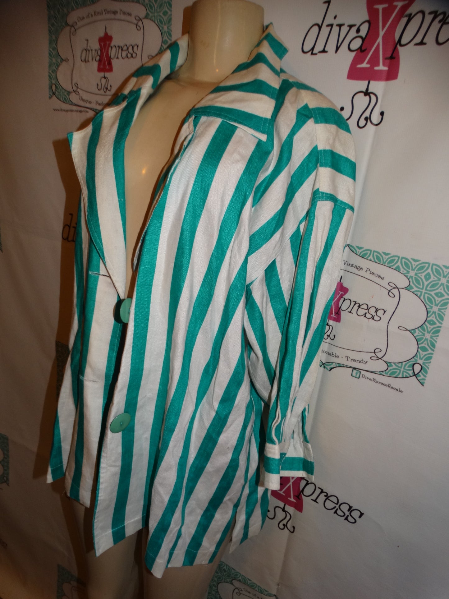 Vintage Green/White Stripe Blazer Size 1x