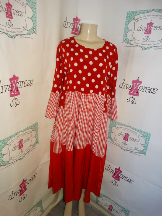 Vintage Red/White Polka Dot Plaid Dress Size M