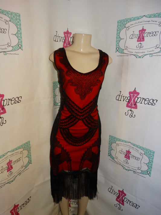 Vintage Red Sequins Shingle Dress Size XL