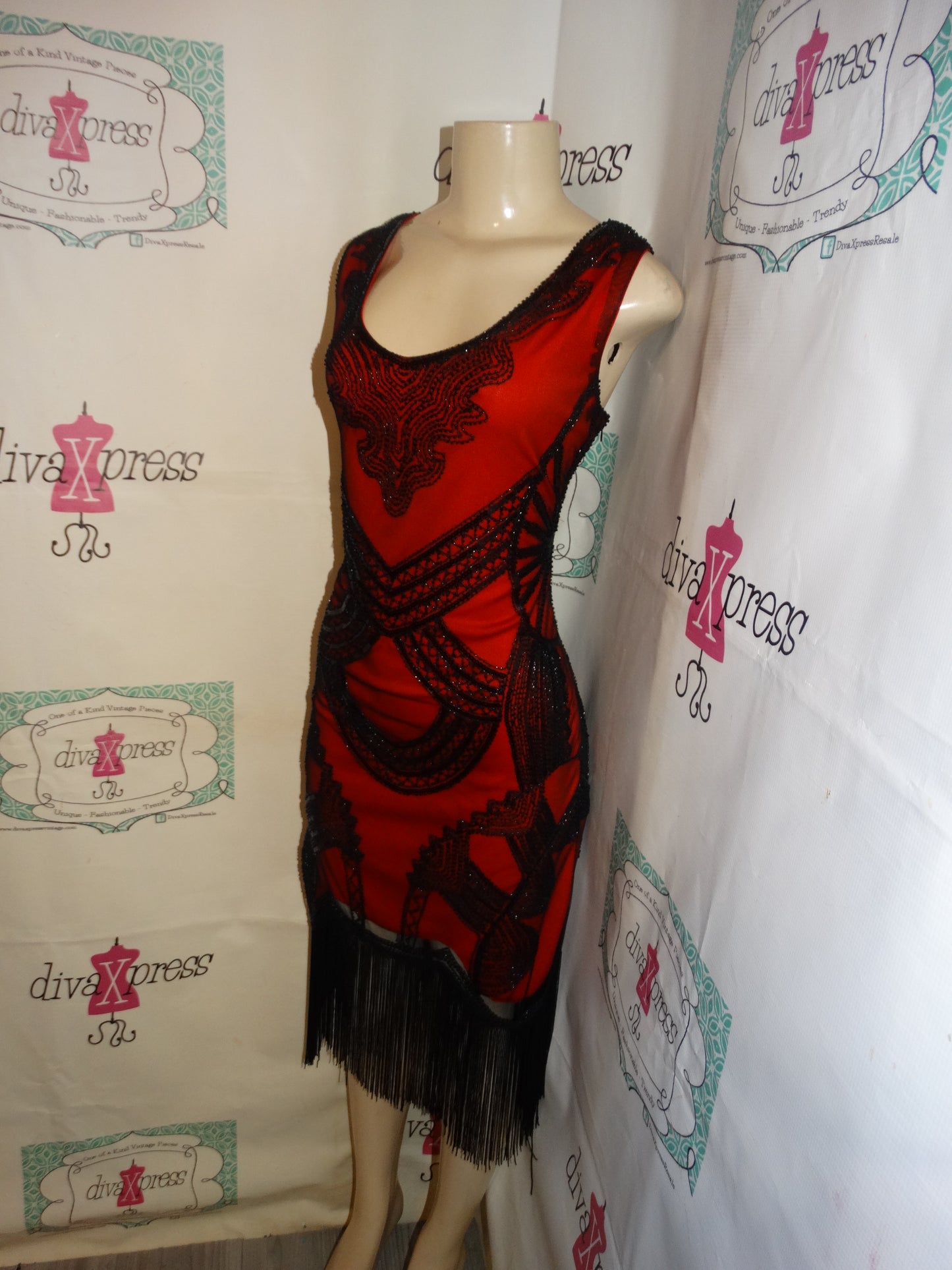 Vintage Red Sequins Shingle Dress Size XL