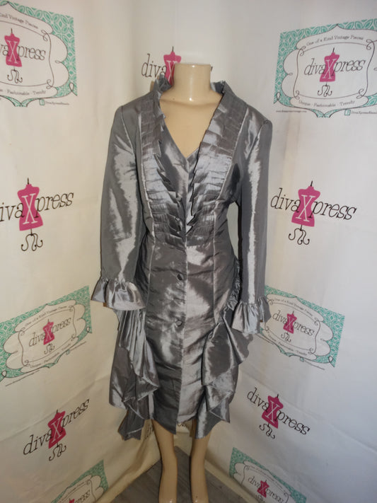 Vintage Serafina Silver Ruffle Dress Size XL