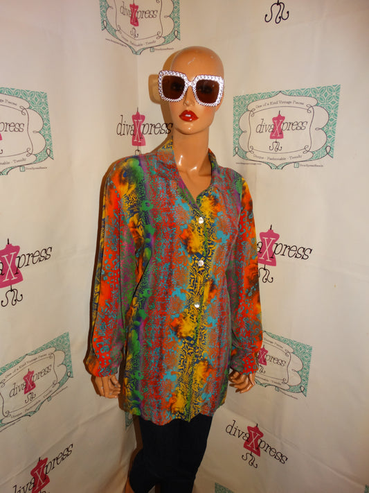 Vintage Pink Colorful Silk Blouse Size XL
