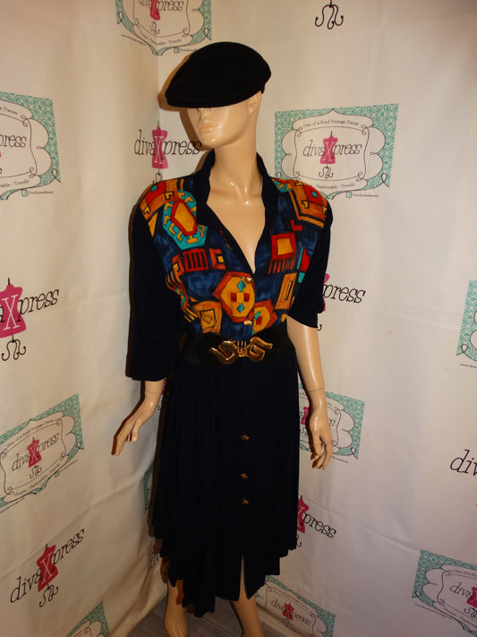 Vintage Sharon Anthony Black Colorful Dress Size (Belt Not Included) Size 3x