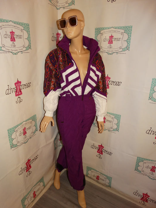 Vintage Tyrolia SkiWear Fushica/Black White SnowSuit Size S