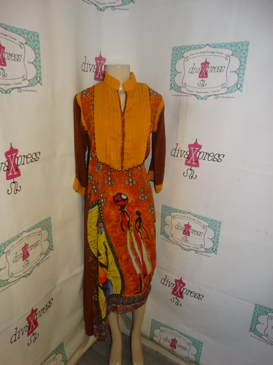 Vintage Sultanjee Brown Colorful Dress Size S