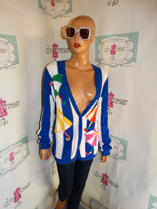 Vintage Piconet Sport Blue/White Colorful Cardigan Size L