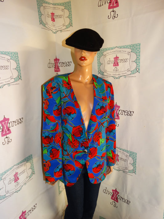 Vintage Tan Joy Blue/Pink Colorful Blazer Size 1x