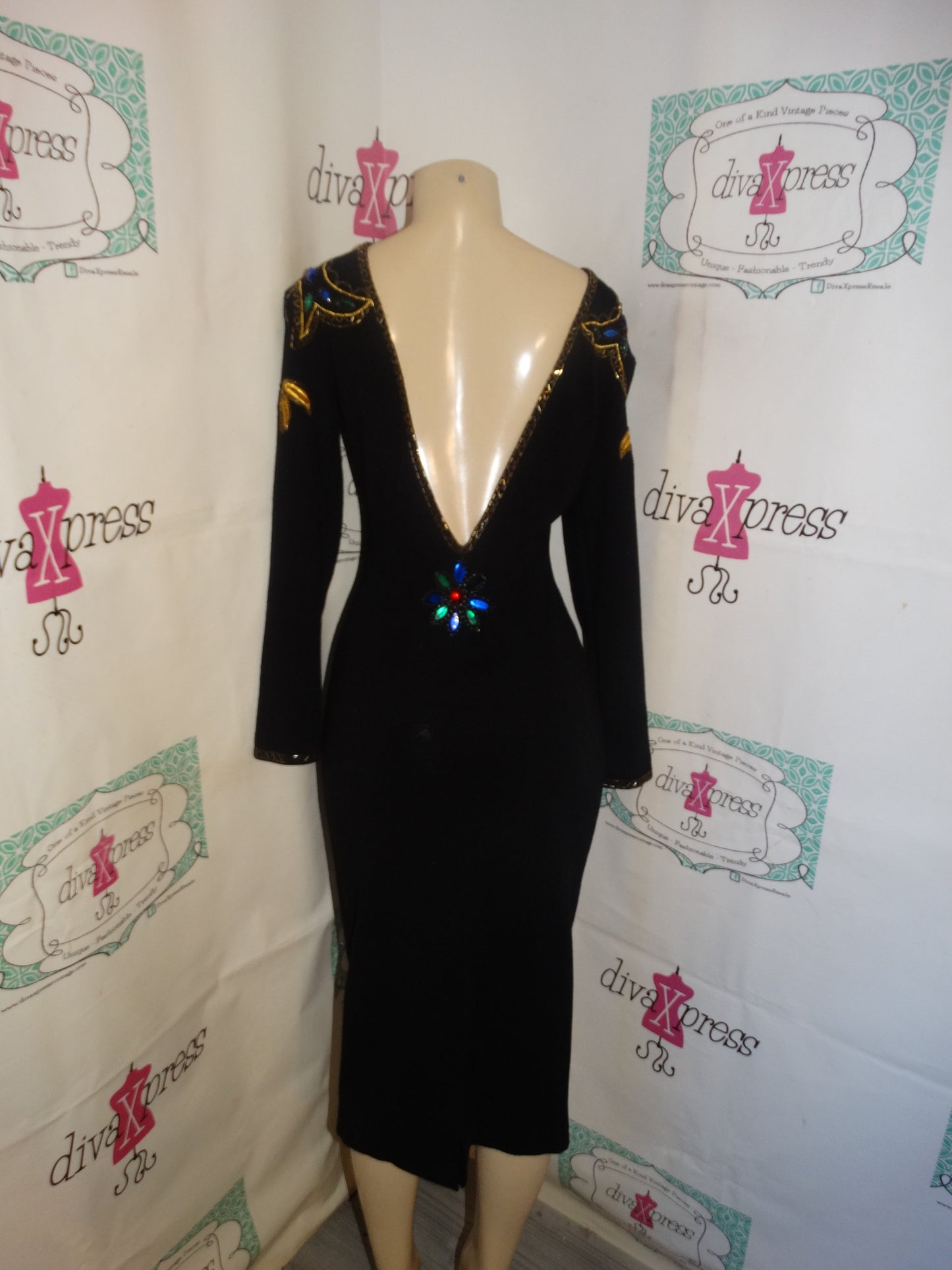 Vintage ST AL Black Beaded Dress Size M