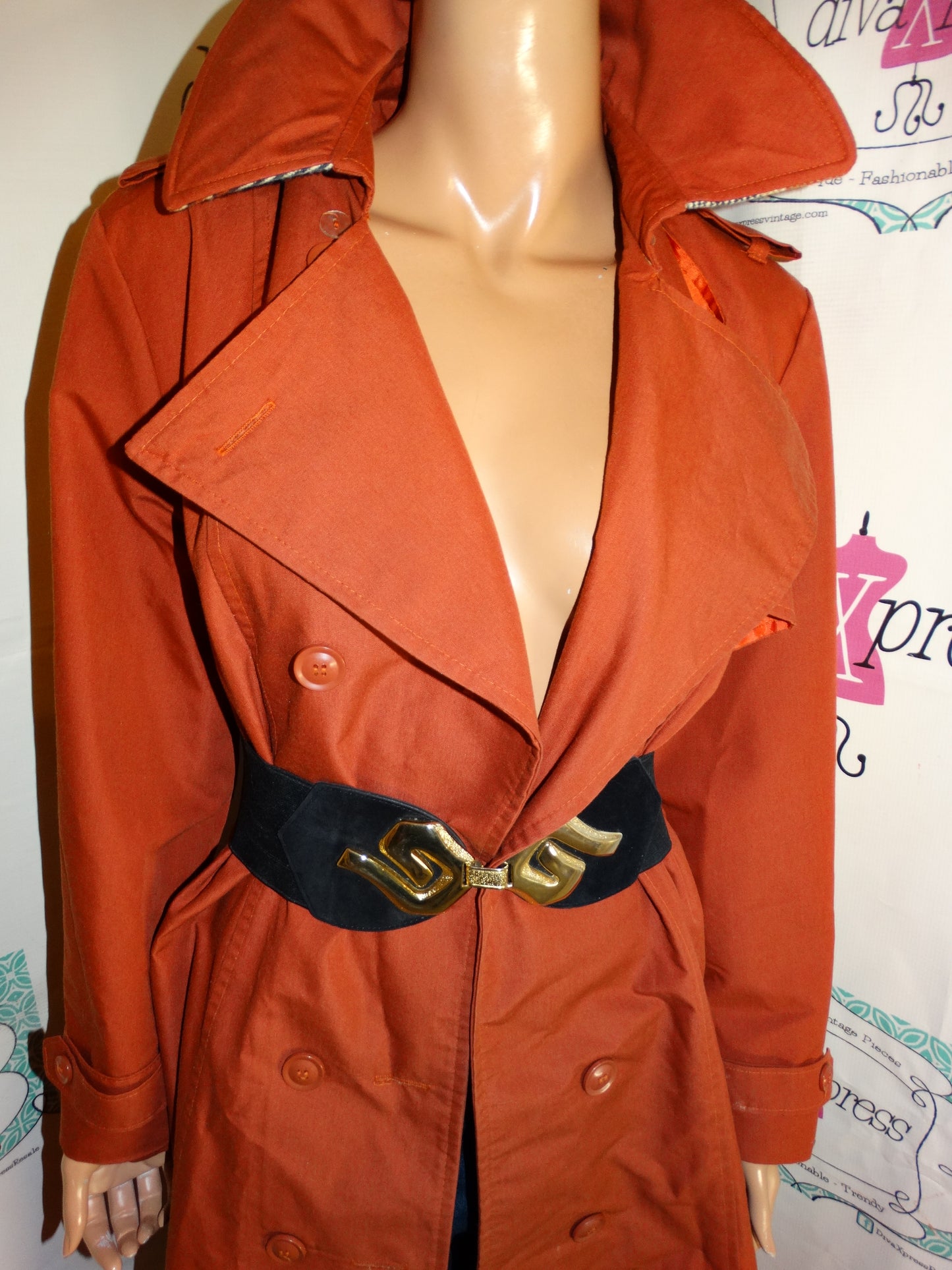 Vintage Rust Long Trench Coat Size M