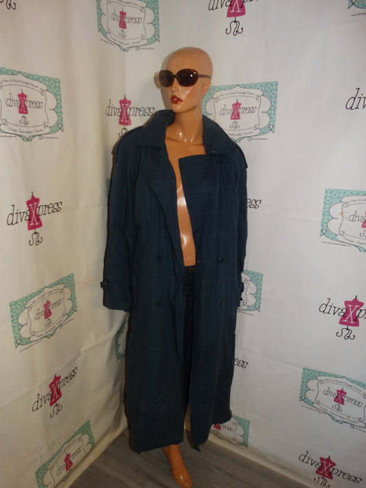 Vintage London Fog Greenish/Blue Long Double Lined Trench Coat Size 1x