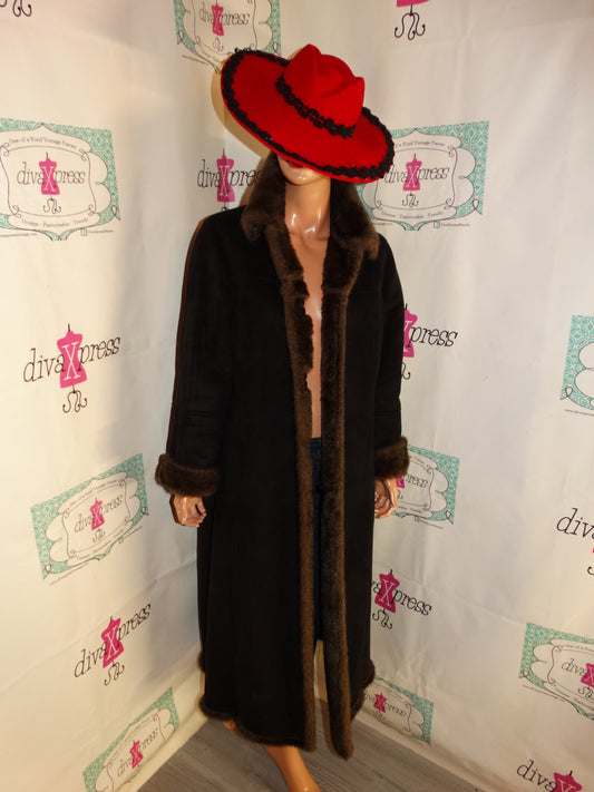 Vintage UTex Black Faux Fur Collar Sleeve Coat Size L