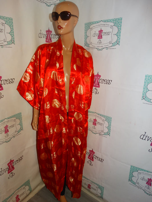 Vintage Red/Gold Asian Kimono/Duster Size L-XL
