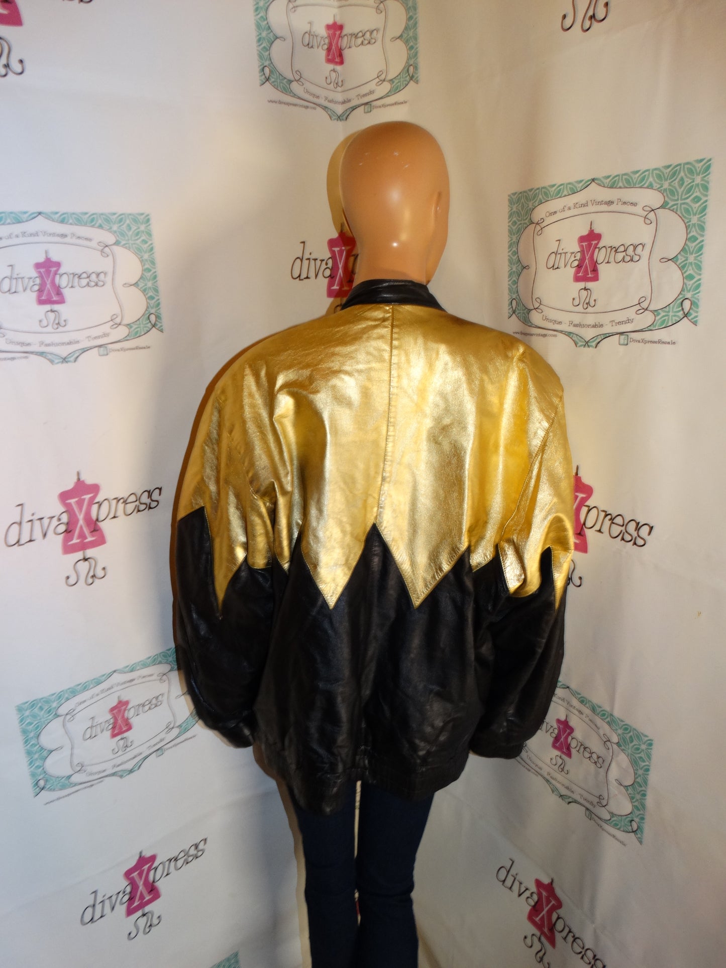 Vintage Leather 9000 Black/Gold Leather Jacket Size 1x