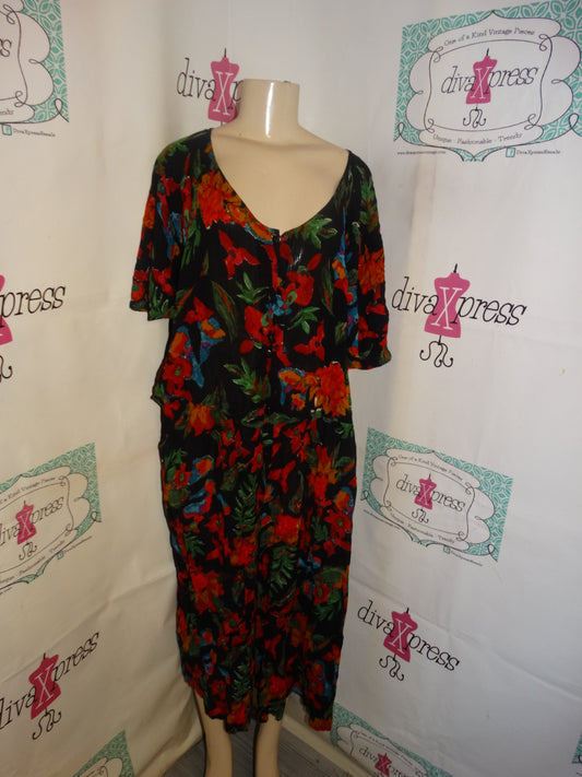 Vintage Lacera Black Colorful Romper Size 2x