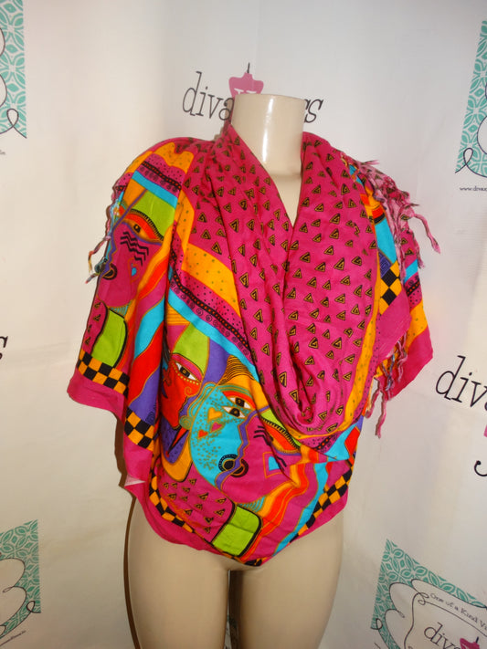 Vintage Pink Colorful  Face Scarf Size XL