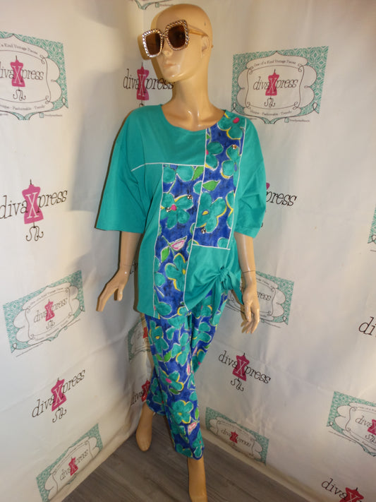 Vintage YS Sport Green Colorful 2 Piece Pants Set Size XL