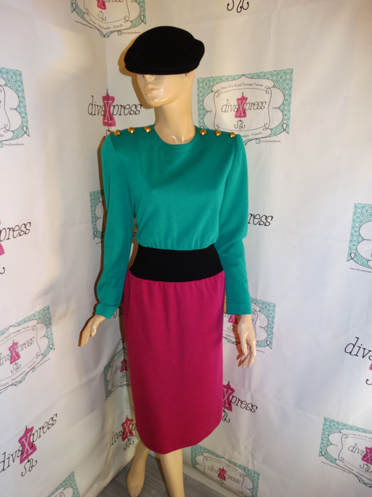 Vintage Leslie Fay Green/Colorful Dress Size L