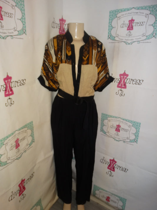 Vintage John Roberts Black /Brown Tan Jumper Size M