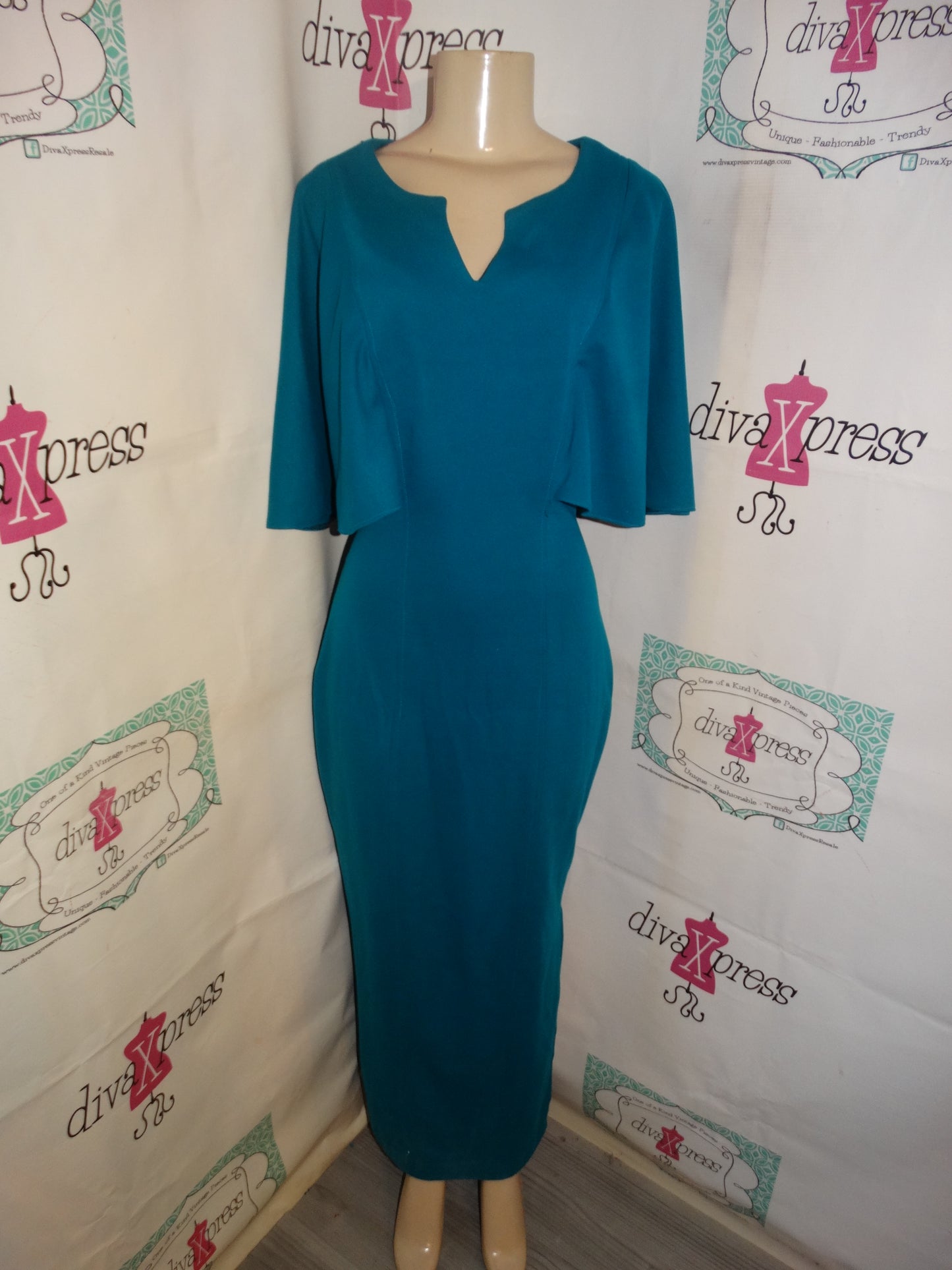Vintage Teal Draped BodyCon Dress Size XL