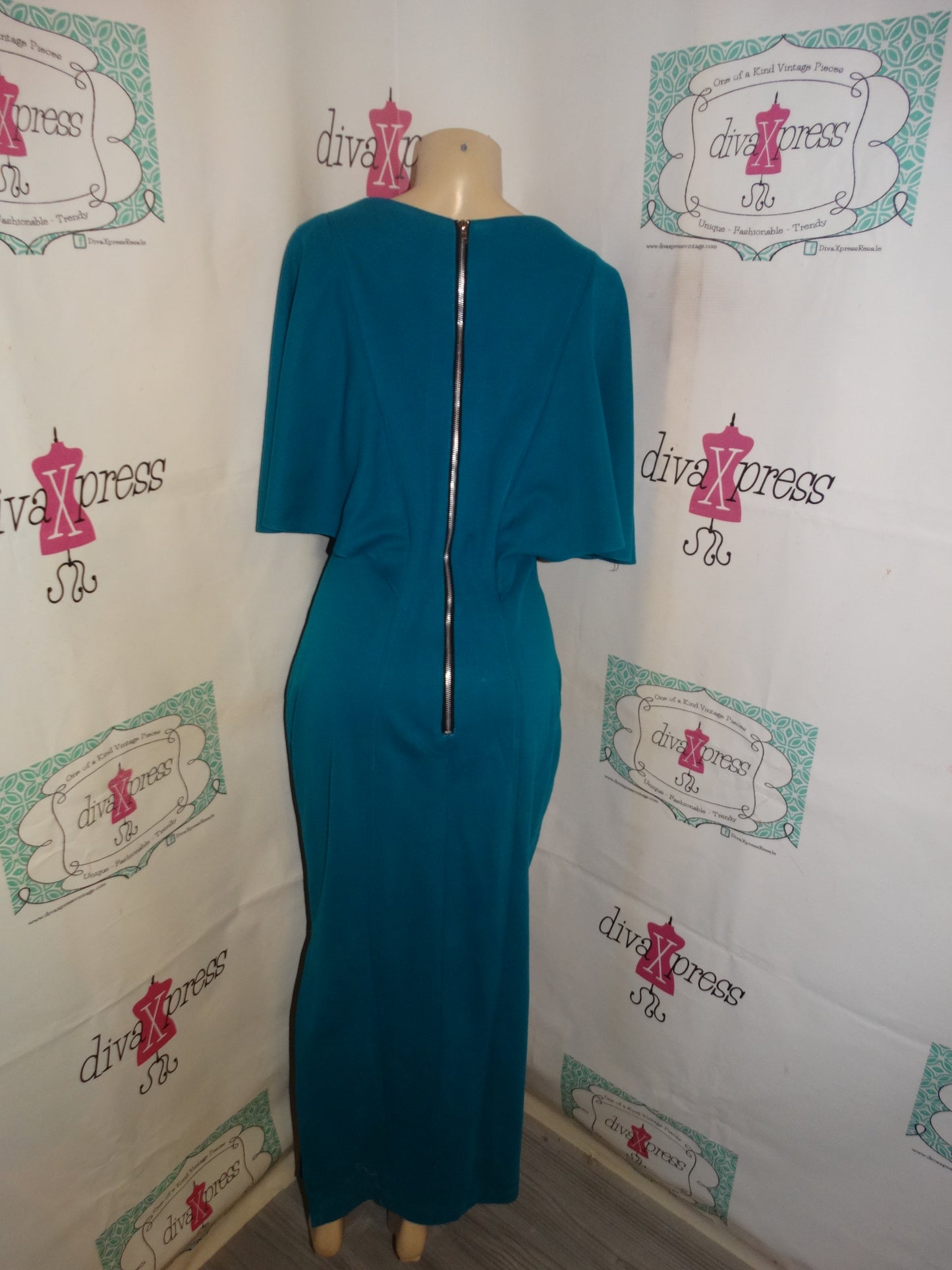 Vintage Teal Draped BodyCon Dress Size XL