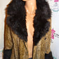 Vintage Leopard Faux Fur Collar Coat Size M