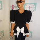 Vintage SL Fashions Black/White Bow Top Size M