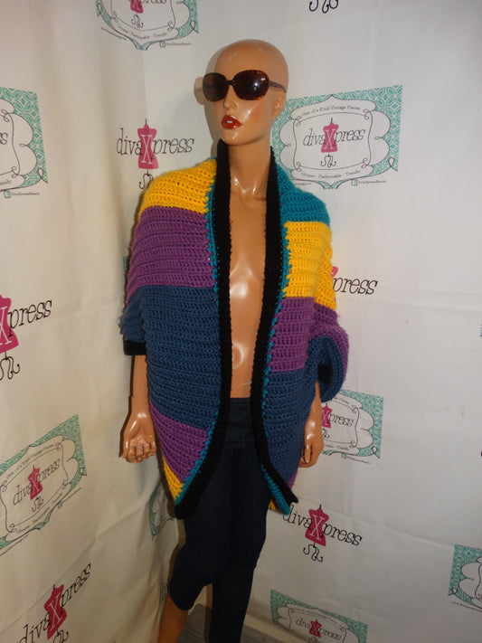 Vintage Purple/Yellow Black Batwing Sweater Size L-1x