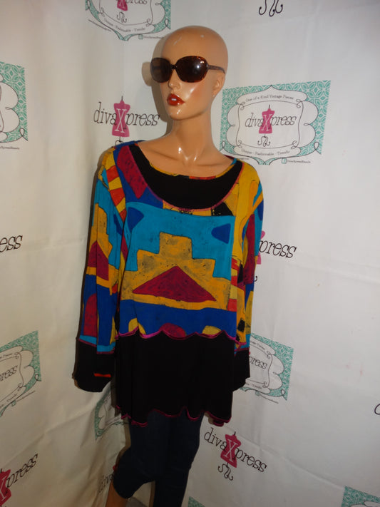Vintage WeBop Blak Colorful Blouse Size 1x
