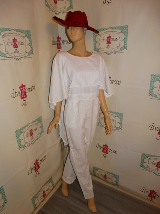 White  Long Drape Romper Size M