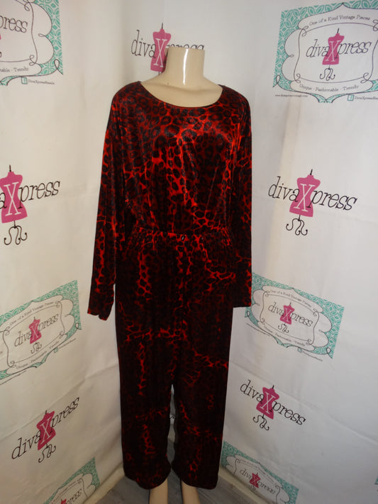 Vintage Moon Dance Black/REd Leopard 2 Piece Pants Set Size 2x