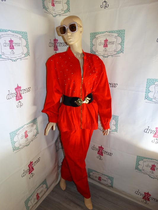 Vintage Megan Moore Red/Gold Beaded 2 Piece Jumpsuit Size 1x