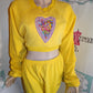Vintage Manifest Yellow 2 Piece Lisa Frank Stamp Sweat Suit Size XL