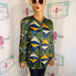 Vintage Phone Green/Blue Mustard Color Top Size XL